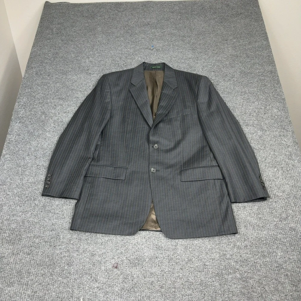 Lauren Ralph Lauren Suit Jacket Mens 46R Gray Pinstripe Wool Two Button Blazer